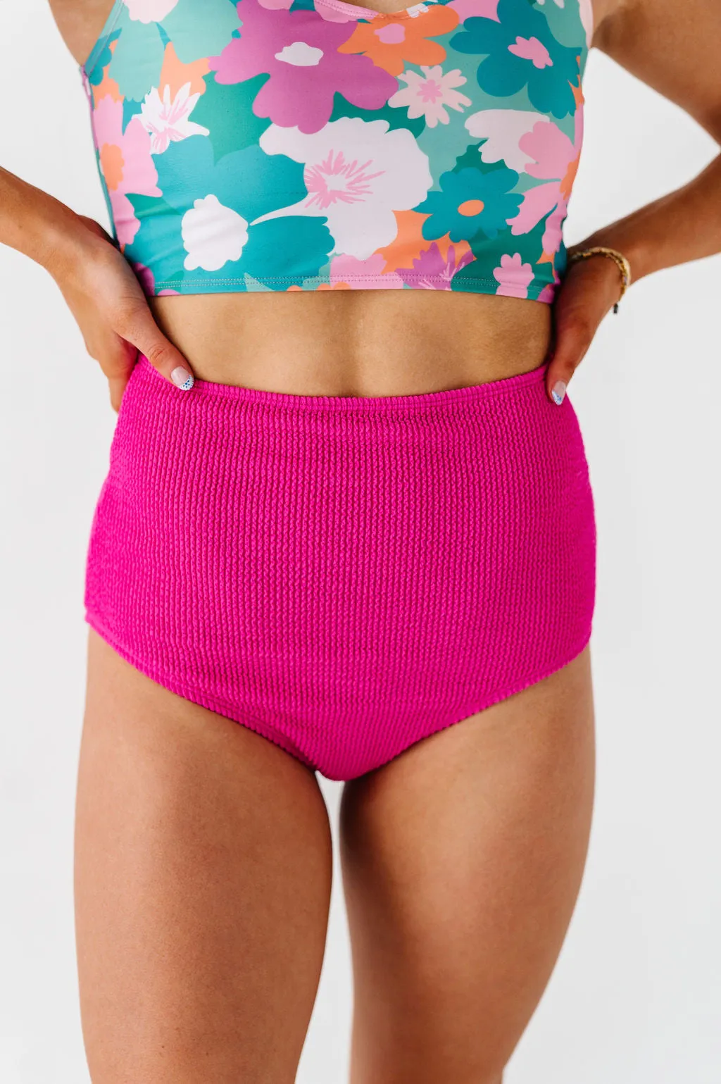 High Waisted Textured Bottoms in Magenta