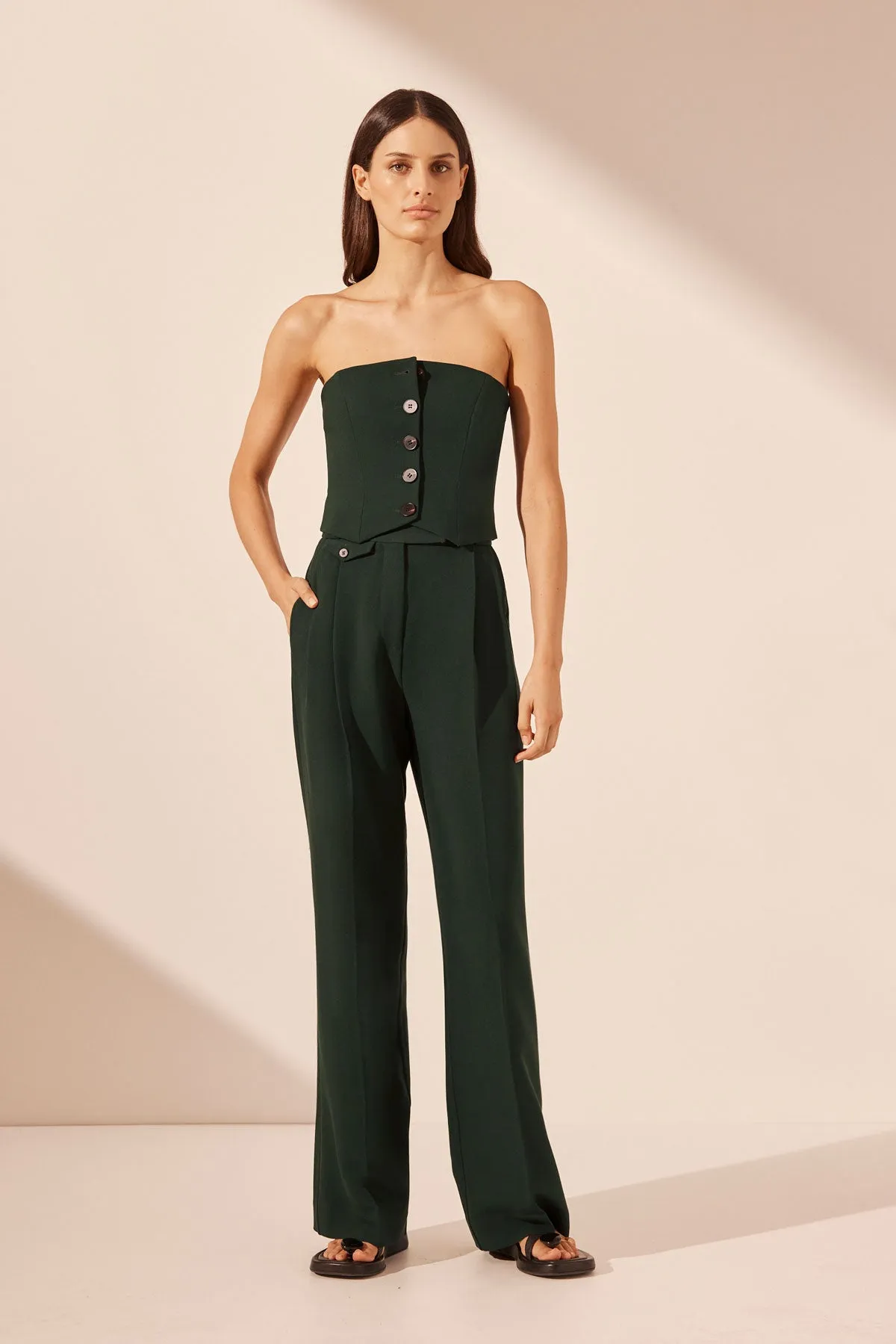 IRENA HIGH WAISTED TAILORED PANT - DEEP FOREST