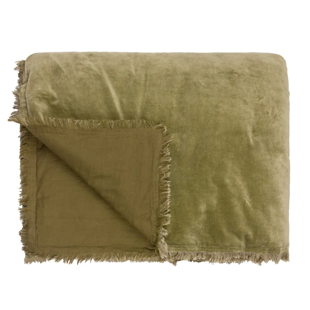 Jaye Cotton Velvet Filled Bedspread Moss