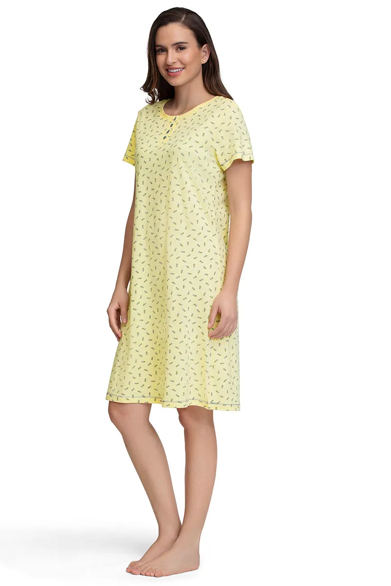 Knee-Length Sleep Dress - Ditsy Floral Pr Yellow