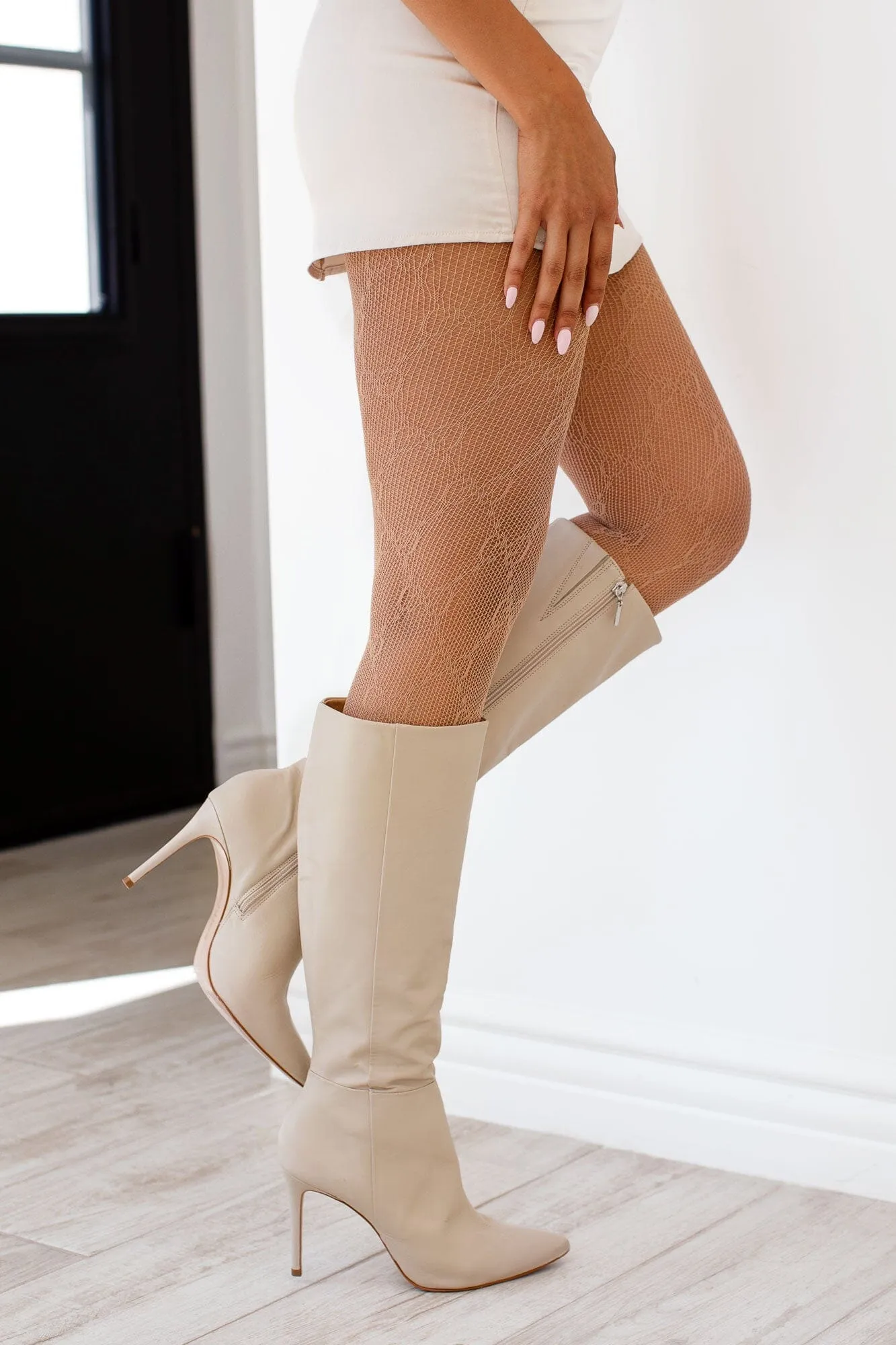 Linda Beige Lace Tights