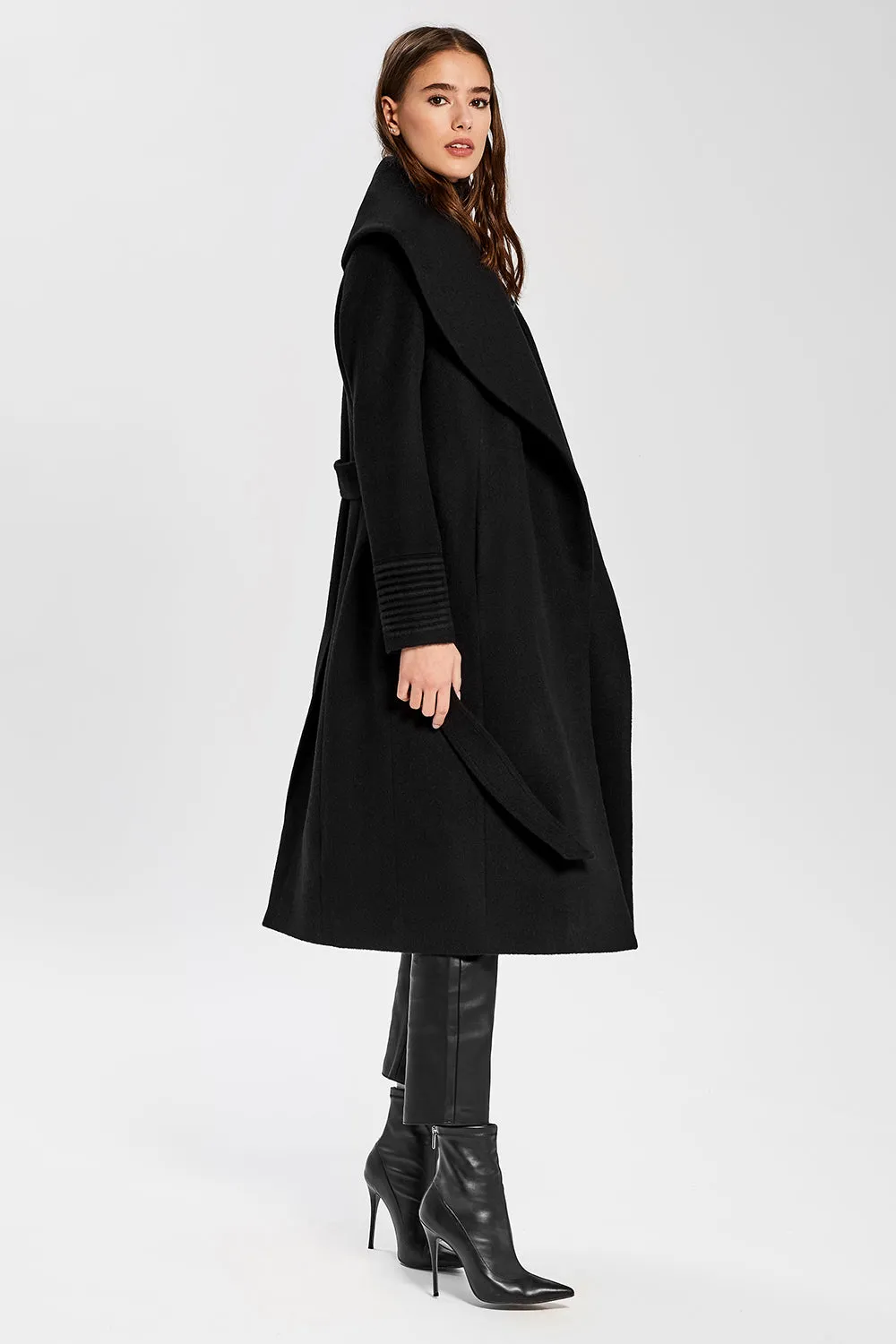 Long Wide Shawl Collar Wrap Coat