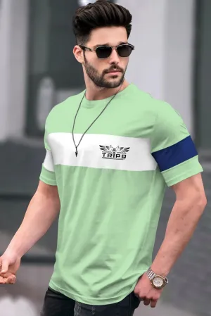 Men Green half sleeve Round Neck striped T-Shirt