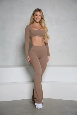 Mocha Long Sleeve and Flare Pant Set