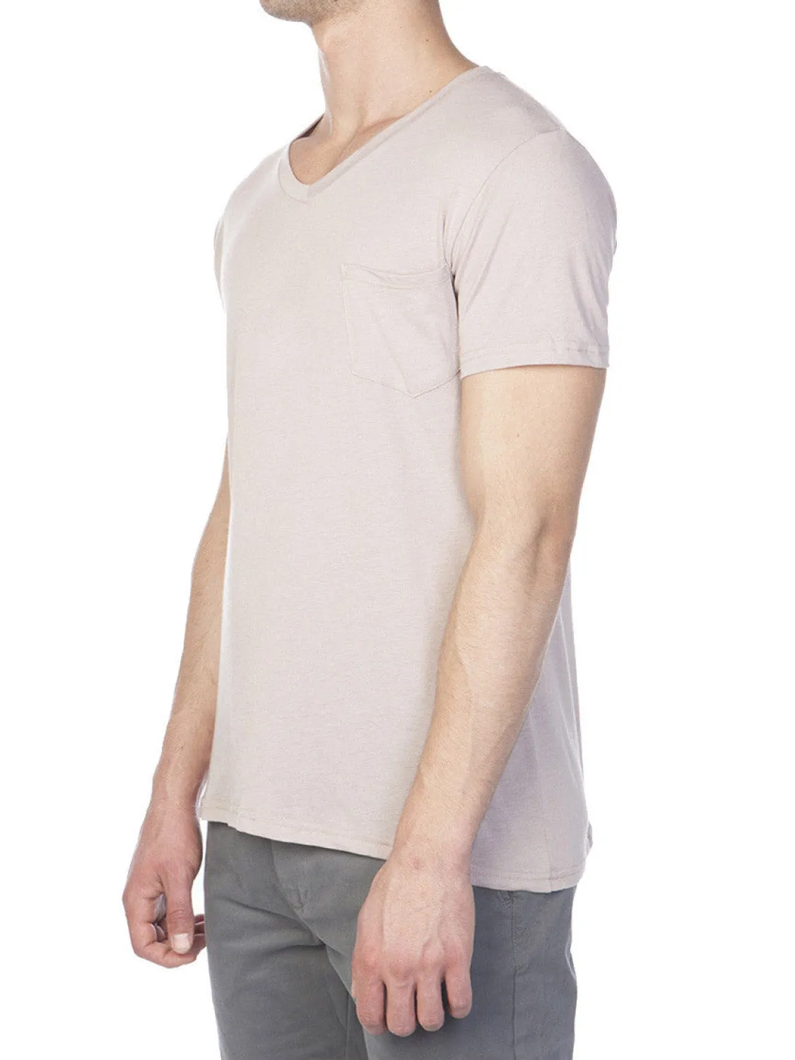 Modal Blend V-neck Pocket T-shirt Powder