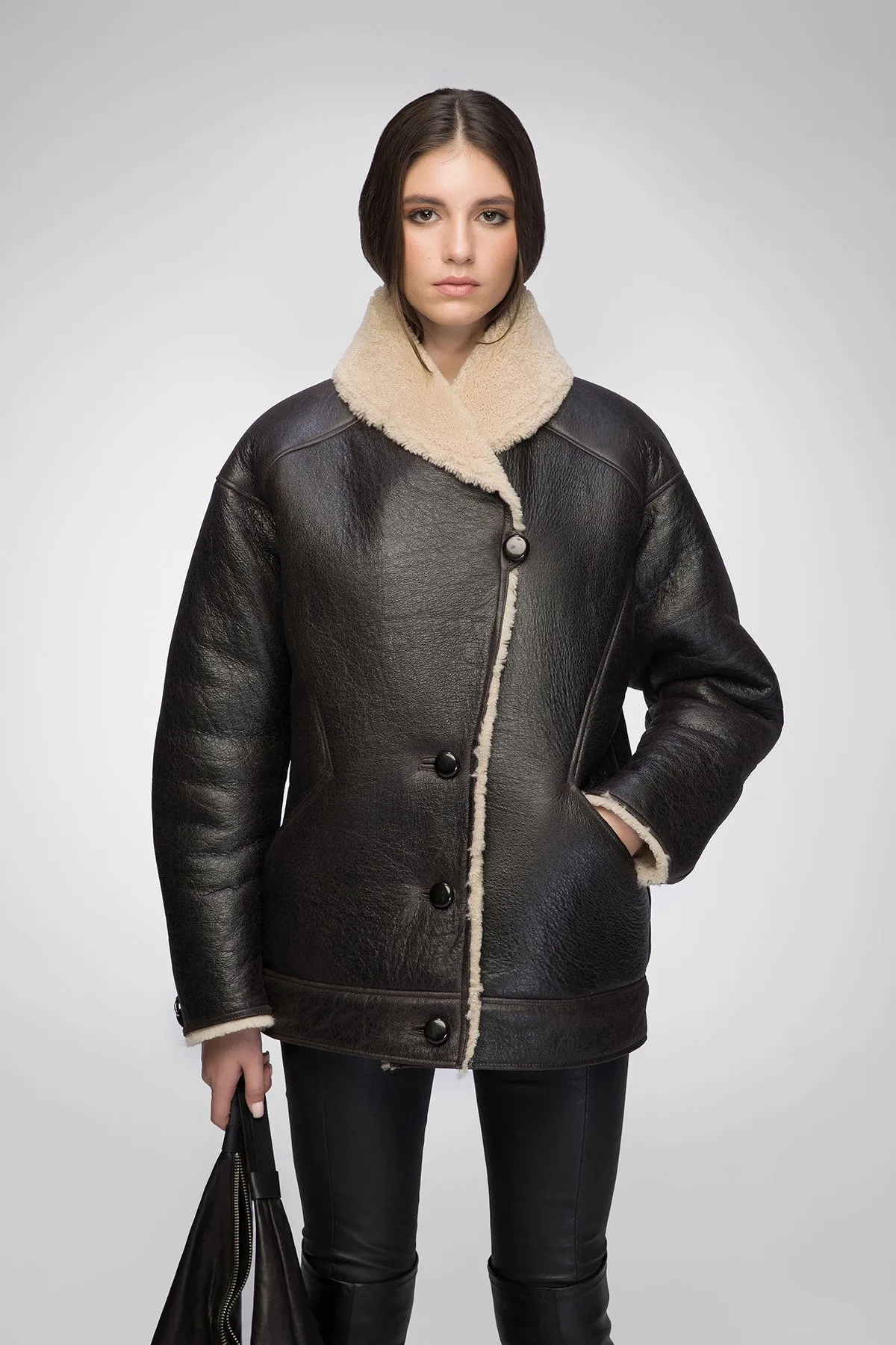 Nila - Brown Beige Shearling Coat