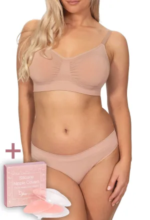 Nude Bamboo Padded Wire Free Bra and Bikini Set With FREE Nipple Covers