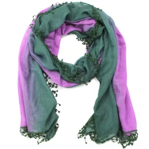 Ombre Fringe Scarf - Green/Pink