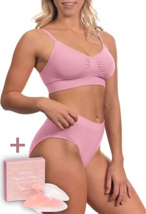 Pink Bamboo Bra   High Cut Set With FREE Nipple Covers