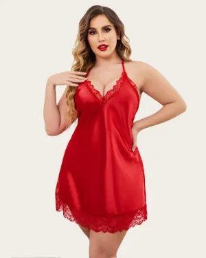 Plus Size Lingerie Satin Lace Nightgown