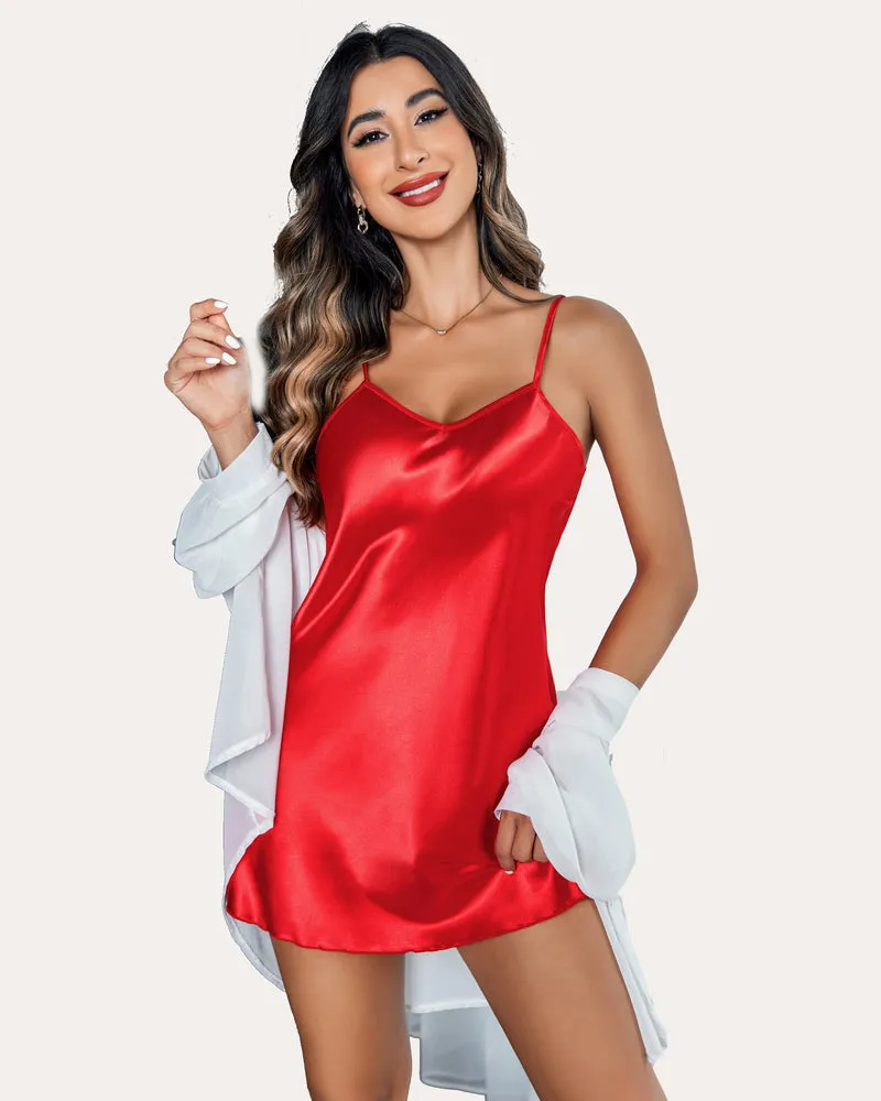 Plus Size Satin Dress Mini Slip Nightgown