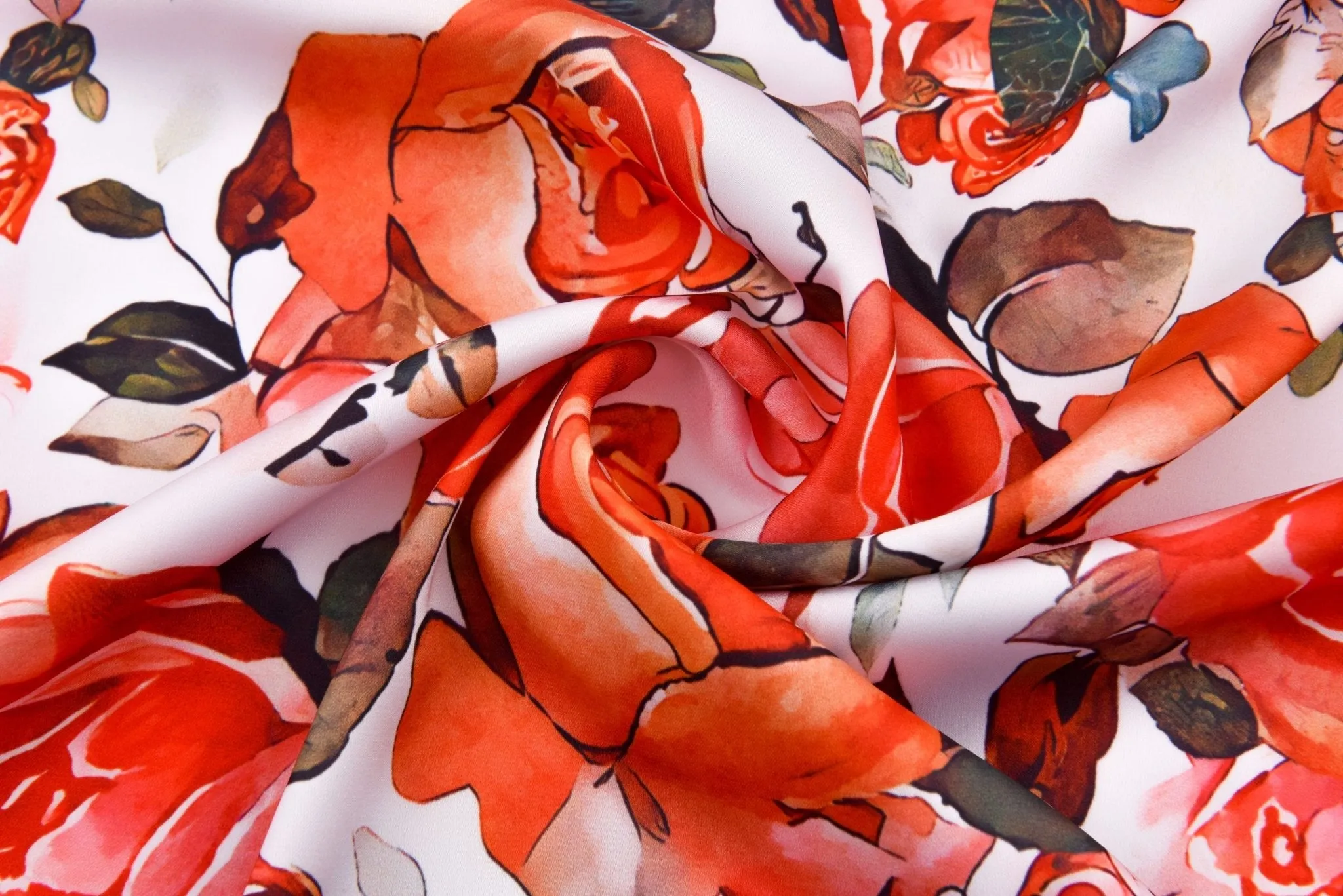 Premium Stretch Silky Satin Digital Print Fabric- Roses Garden -#4/1