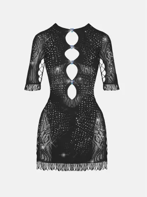 Rhinestoned Miranda Dress Jet Black