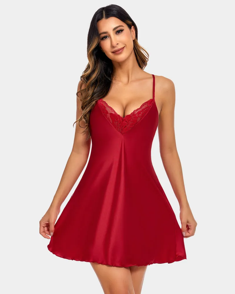 Satin Nightgown V Neck Silk Nighty