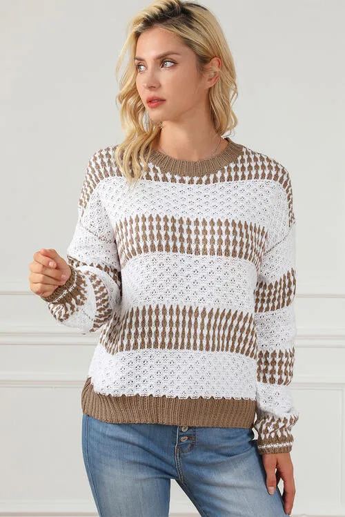 Striped Round Neck Long Sleeve Knit Top