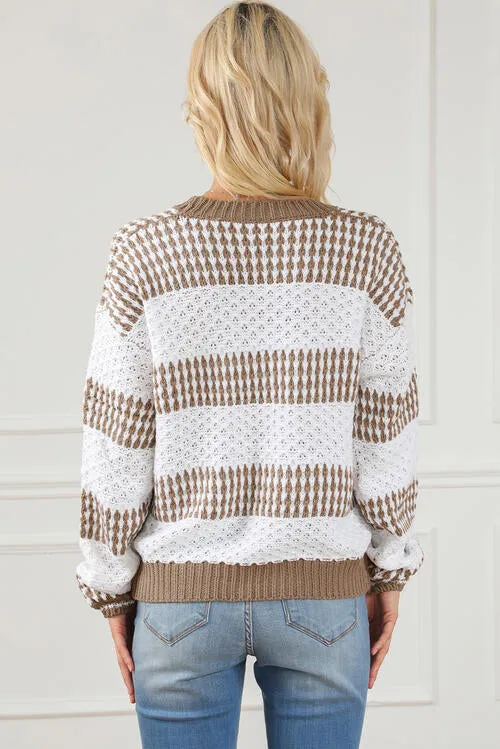 Striped Round Neck Long Sleeve Knit Top