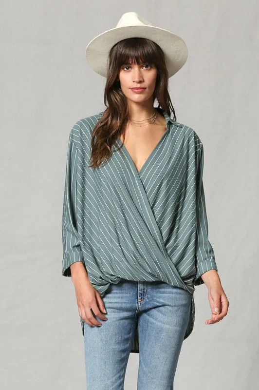 Striped V Neck Blouse