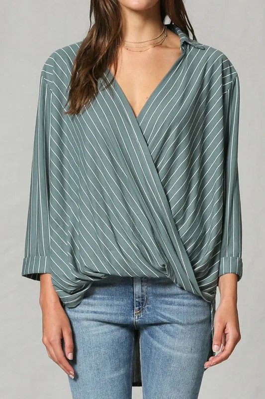 Striped V Neck Blouse