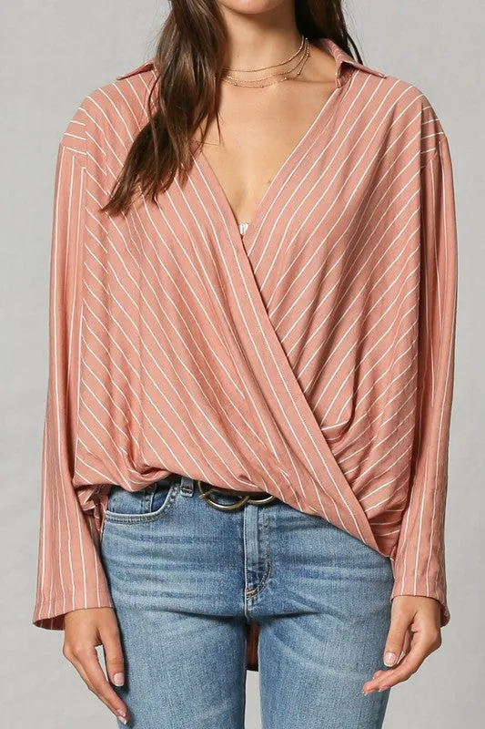 Striped V Neck Blouse