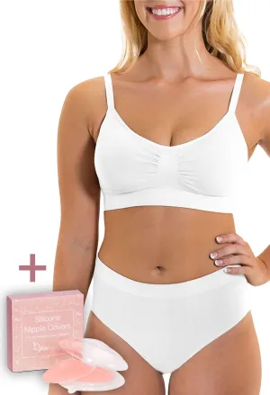 White Bamboo Bra   High Cut Set With FREE Nipple Covers