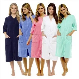 Daisy Dreamer Womens Terry Towelling Bathrobe - Soft, Fluffy, 100% Cotton, Zip Through, Ultra Absorbent Lounge Wear, UK Sizes 8-22